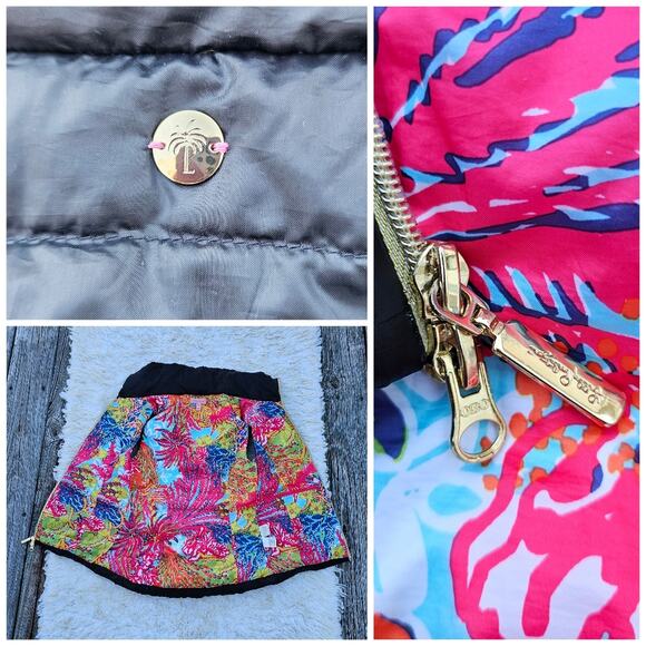 Black Puffer Vest Lilly Pulitzer Allie Size XS Zip Floral Reef Puffer Packable - Picture 6 of 10